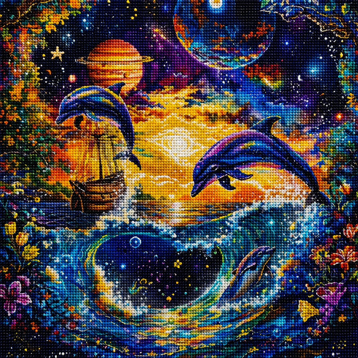 Dolphins, Planets, And Flowers Diamond Art Kit