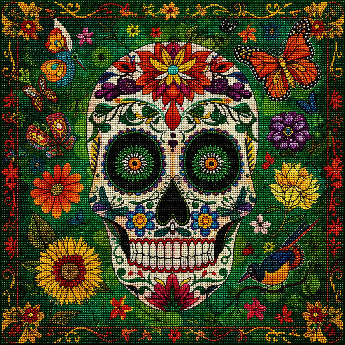Flower Frame Skull Diamond Art Kit