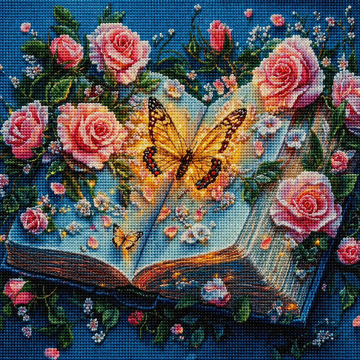 Pink Roses And Glowing Butterfly Diamond Art Kit