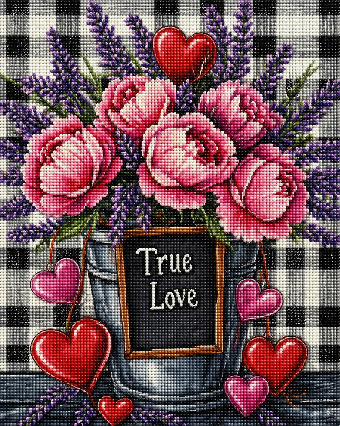 True Love Peonies And Hearts Diamond Art Kit