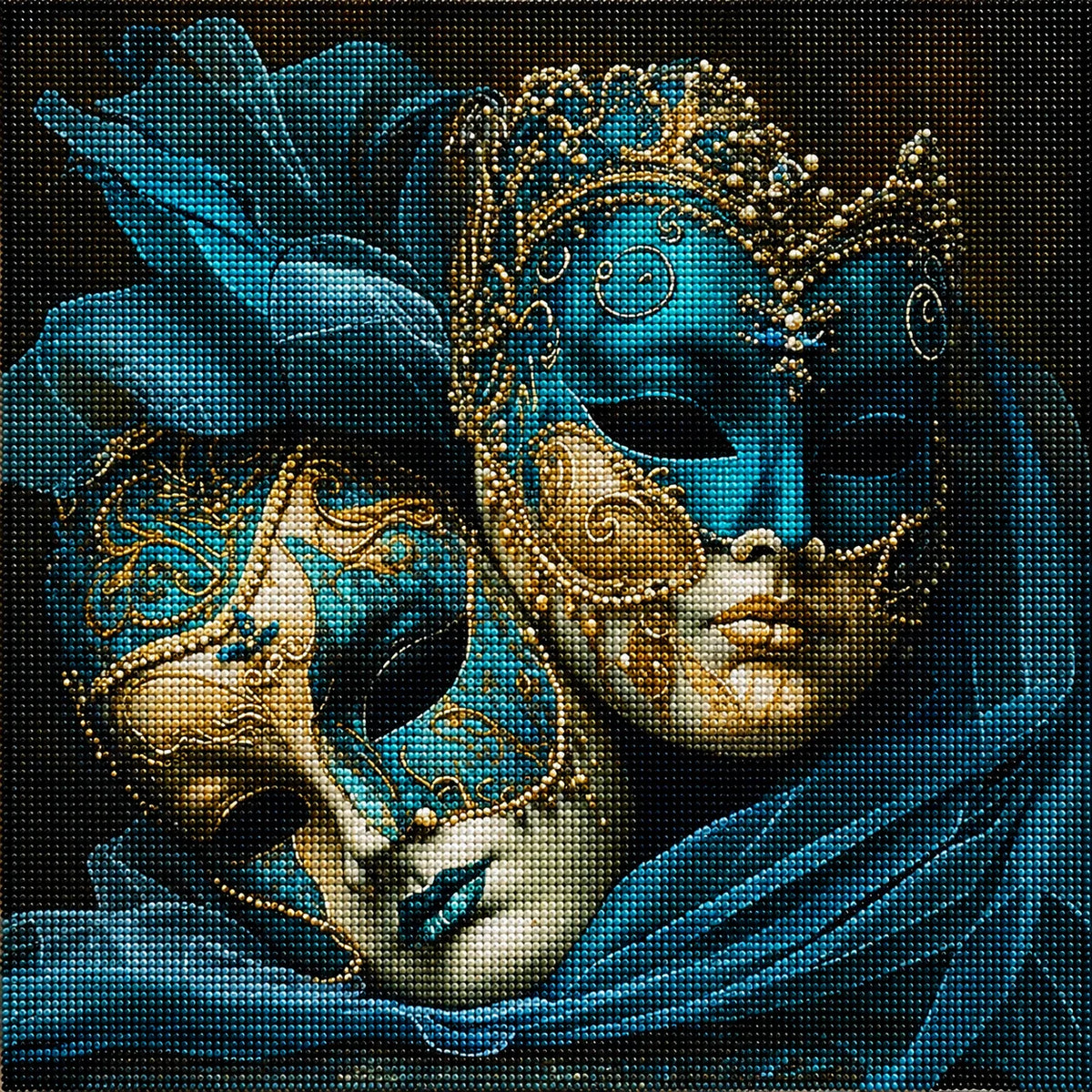 Two Teal And Gold Porcelain Masks Diamond Art Kit