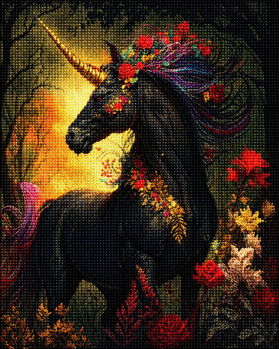 Black Unicorn With A Gold Horn Diamond Art Kit
