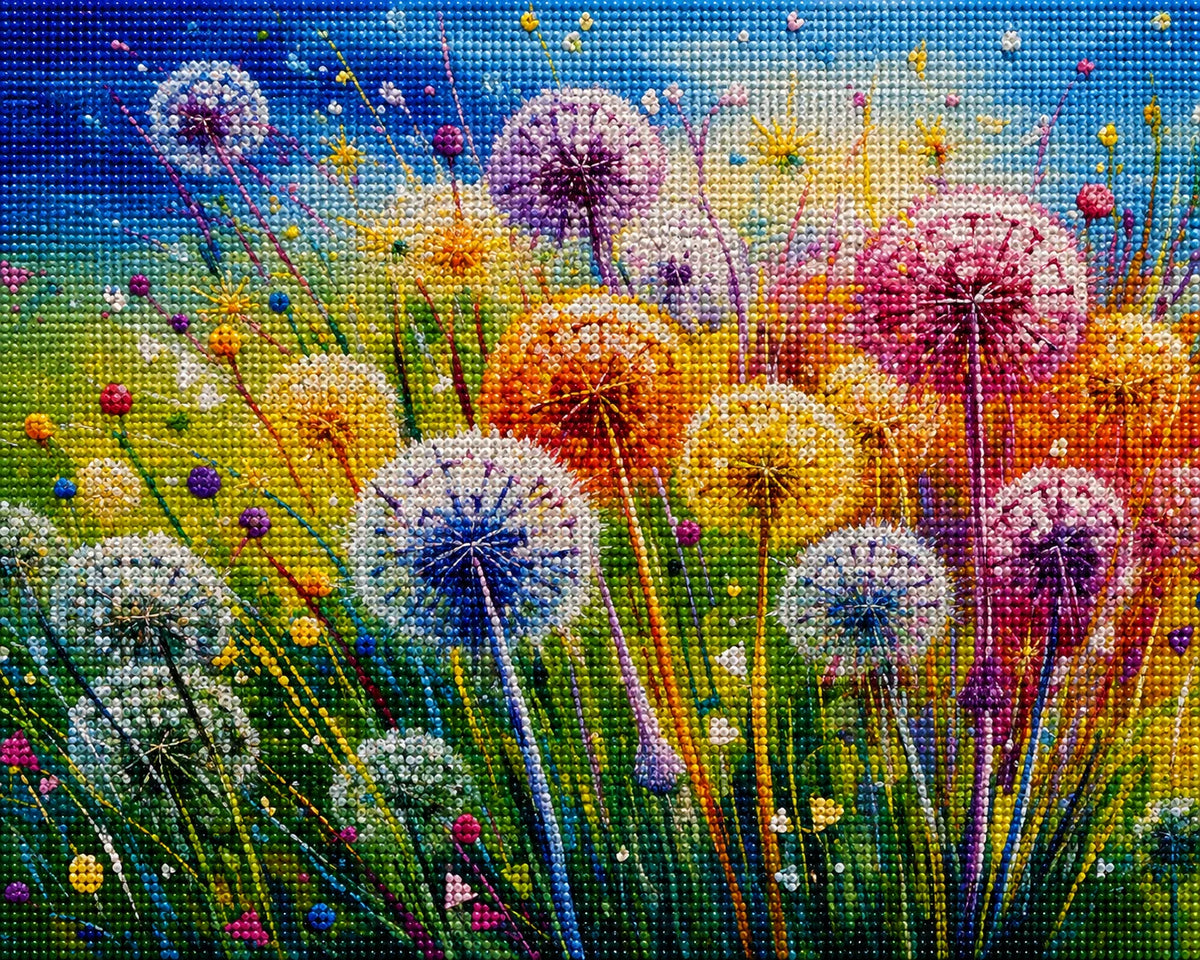 Bright Colored Dandelions In The Meadow Diamond Art Kit