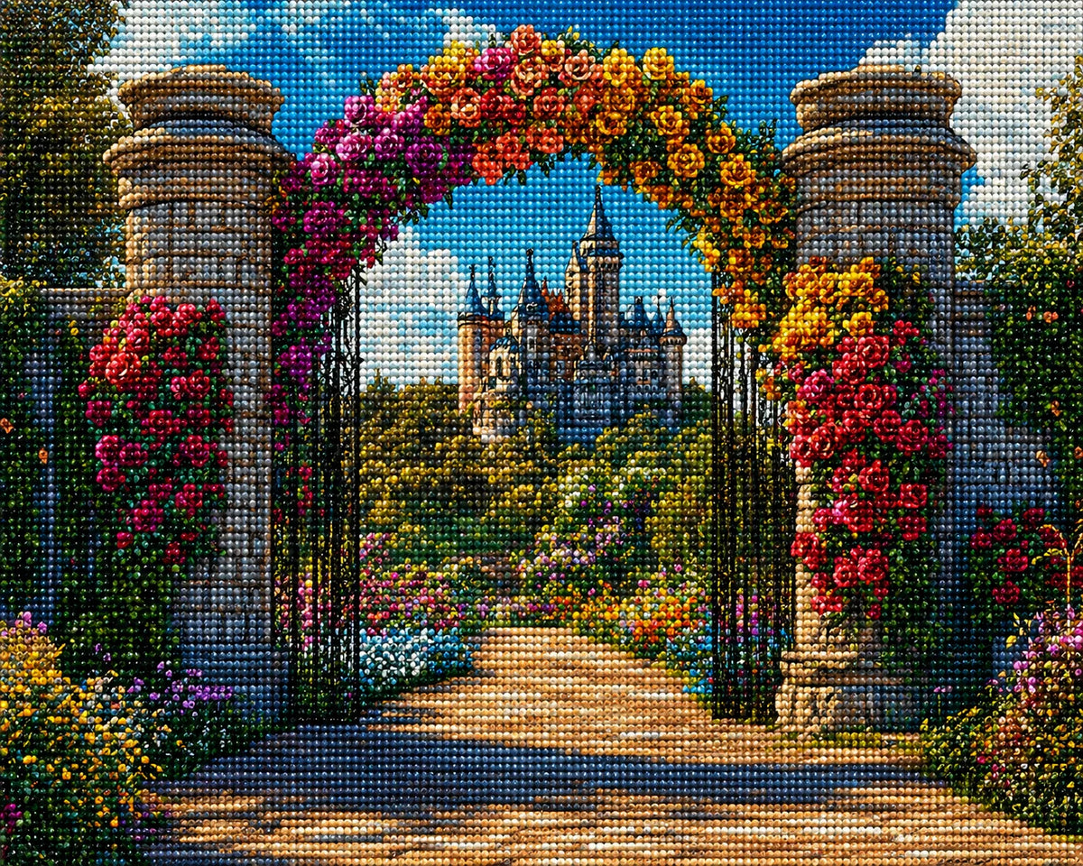 Colorful Rose Castle Gates Diamond Art Kit