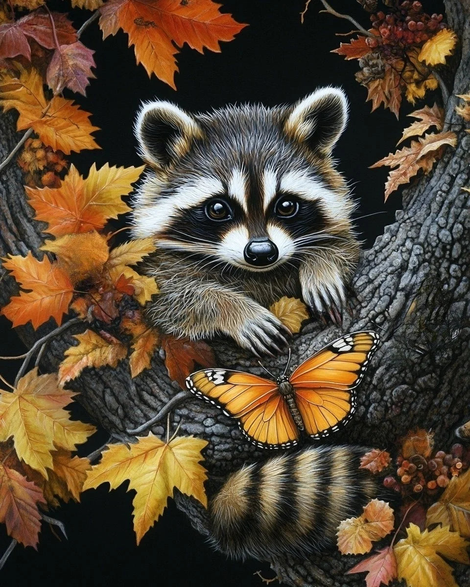 Raccoon And Butterfly Diamond Art Kit