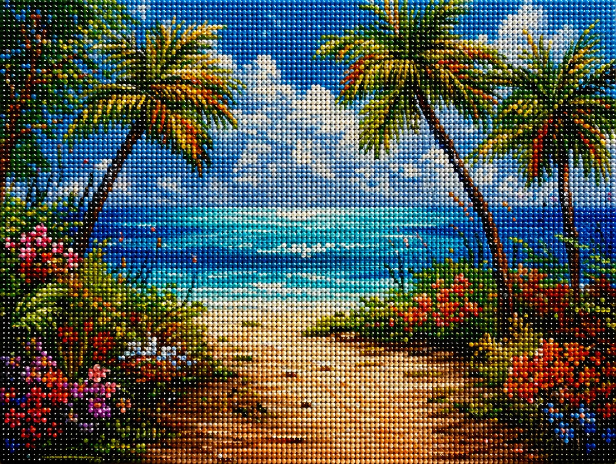 Flower Lined Beach Path Diamond Art Kit