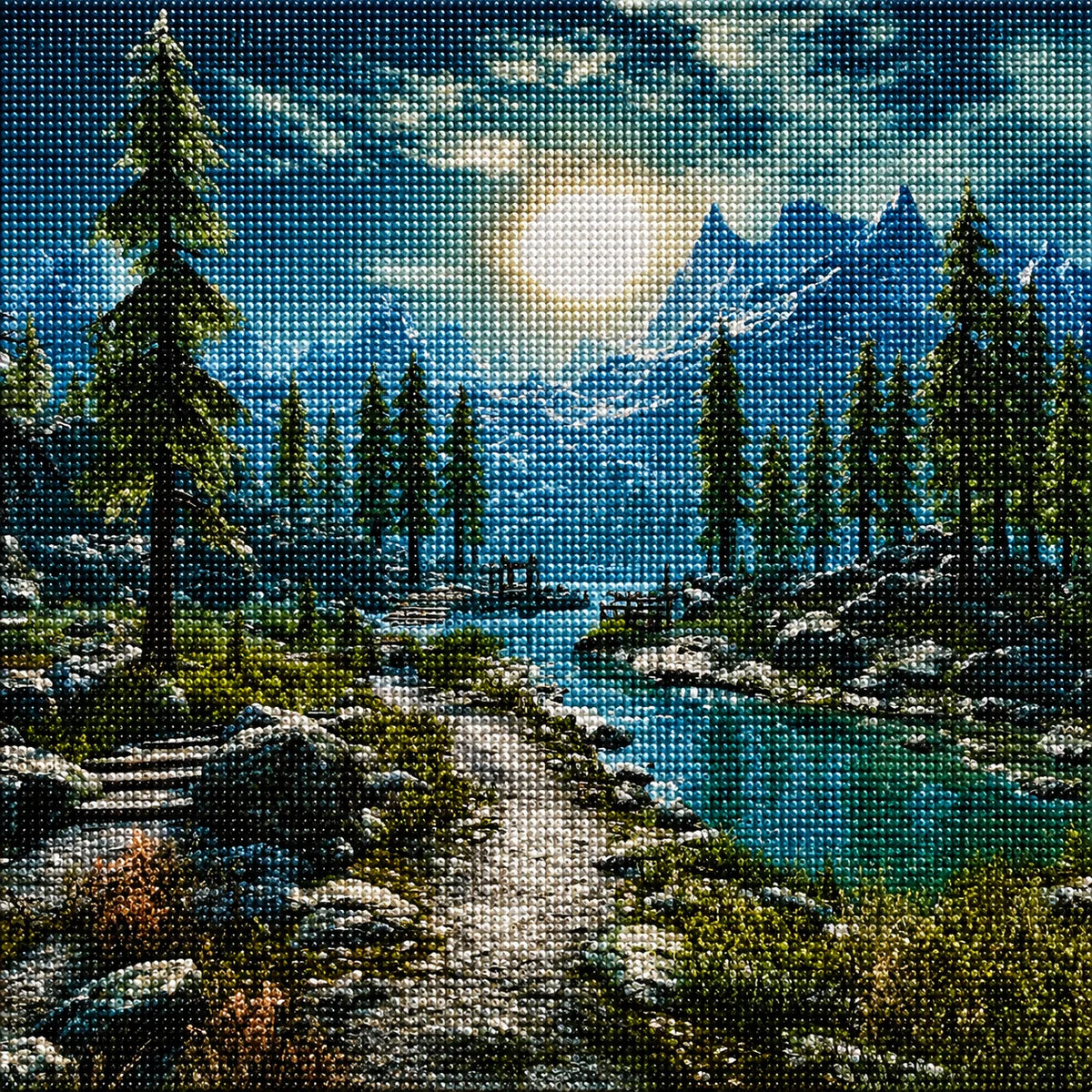 Night Mountain Stream Diamond Art Kit