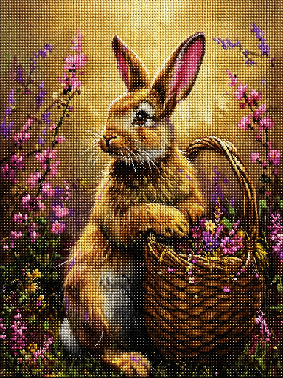 Purple Flower Brown Rabbit Diamond Art Kit