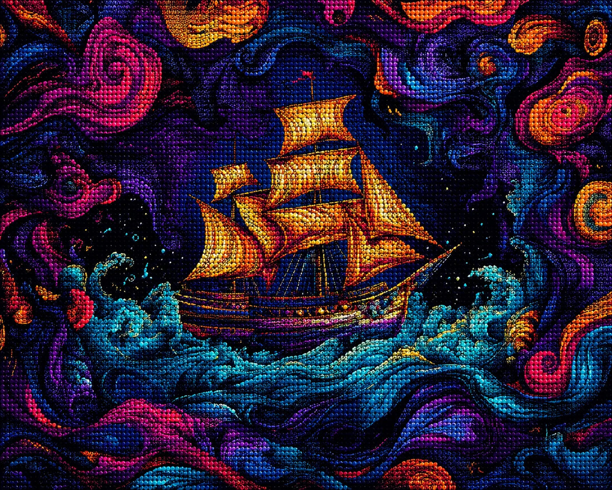 Swirling Sea Sailing Ship Diamond Art Kit
