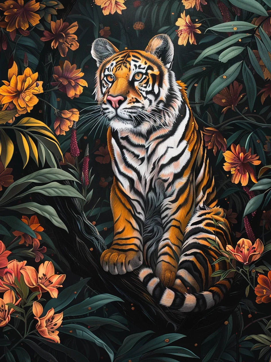 Jungle Flower Tiger Diamond Art Kit