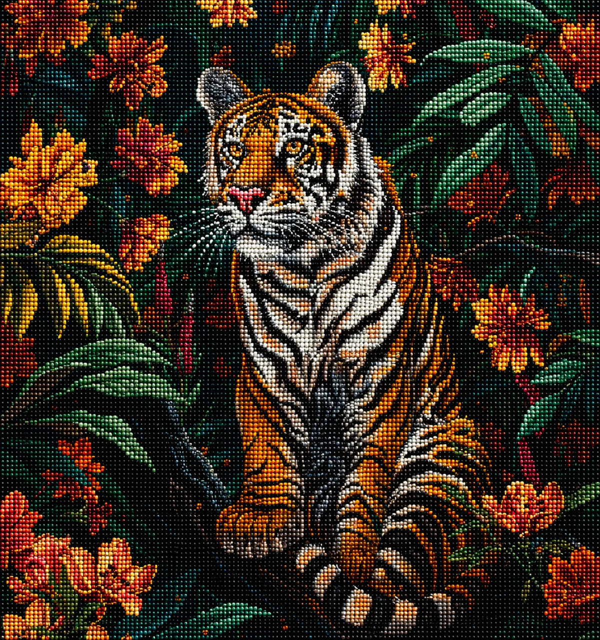 Jungle Flower Tiger Diamond Art Kit