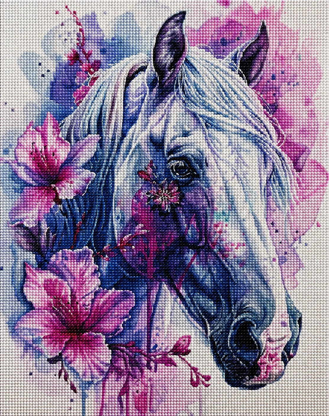 Pink Flower Watercolor Horse Diamond Art Kit