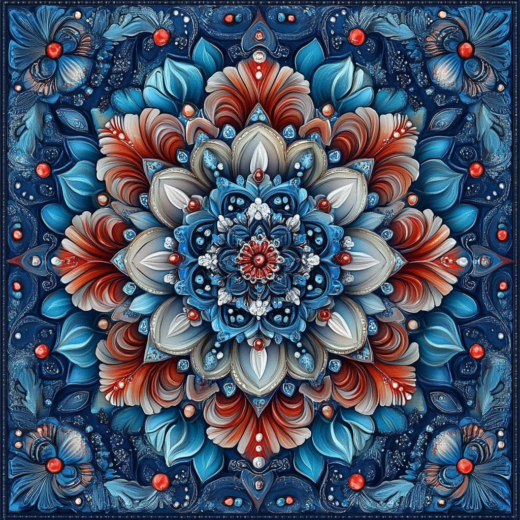 Detailed Red Flower Mandala Diamond Art Kit