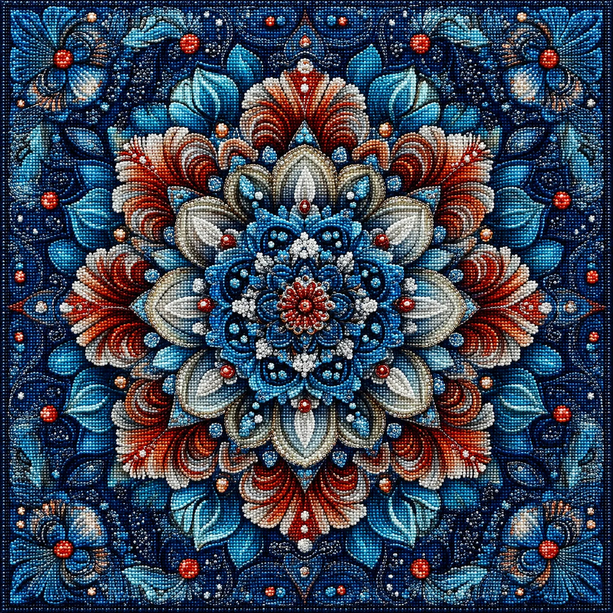 Detailed Red Flower Mandala Diamond Art Kit