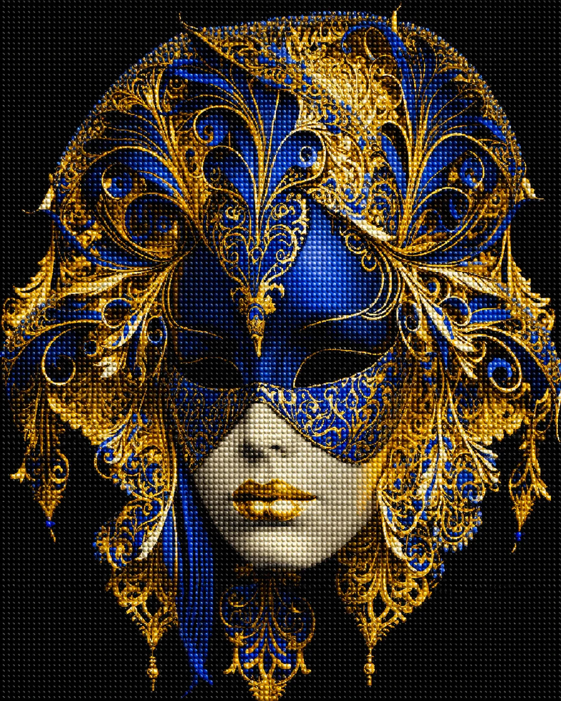 Gold And Royal Blue Mask Diamond Art Kit