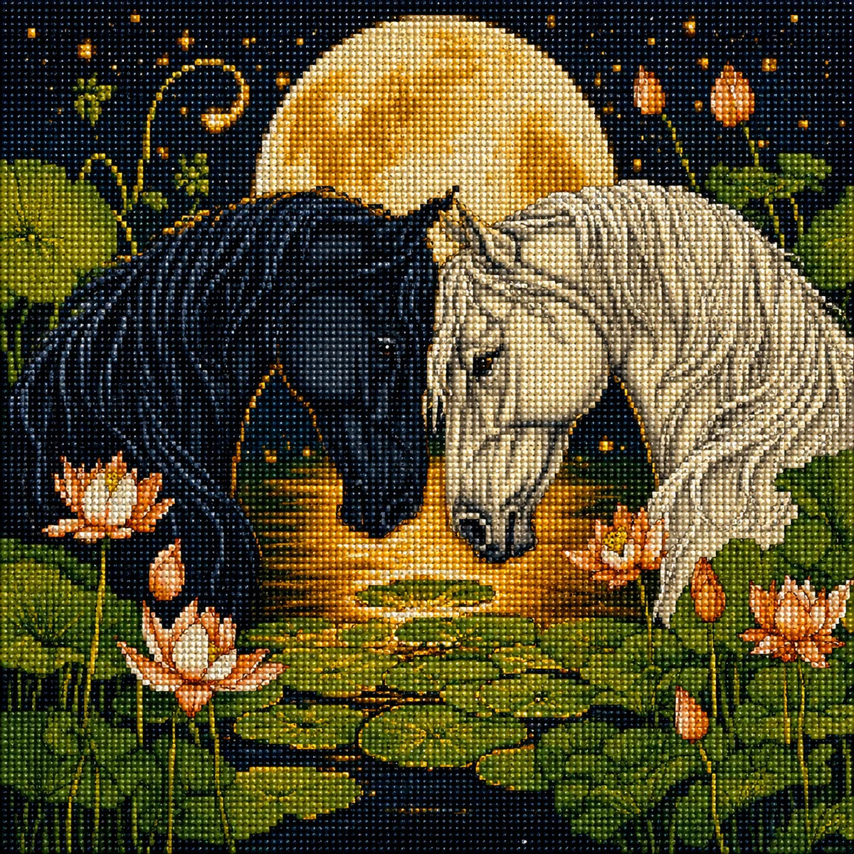 Head To Head Black And White Horses Diamond Art Kit