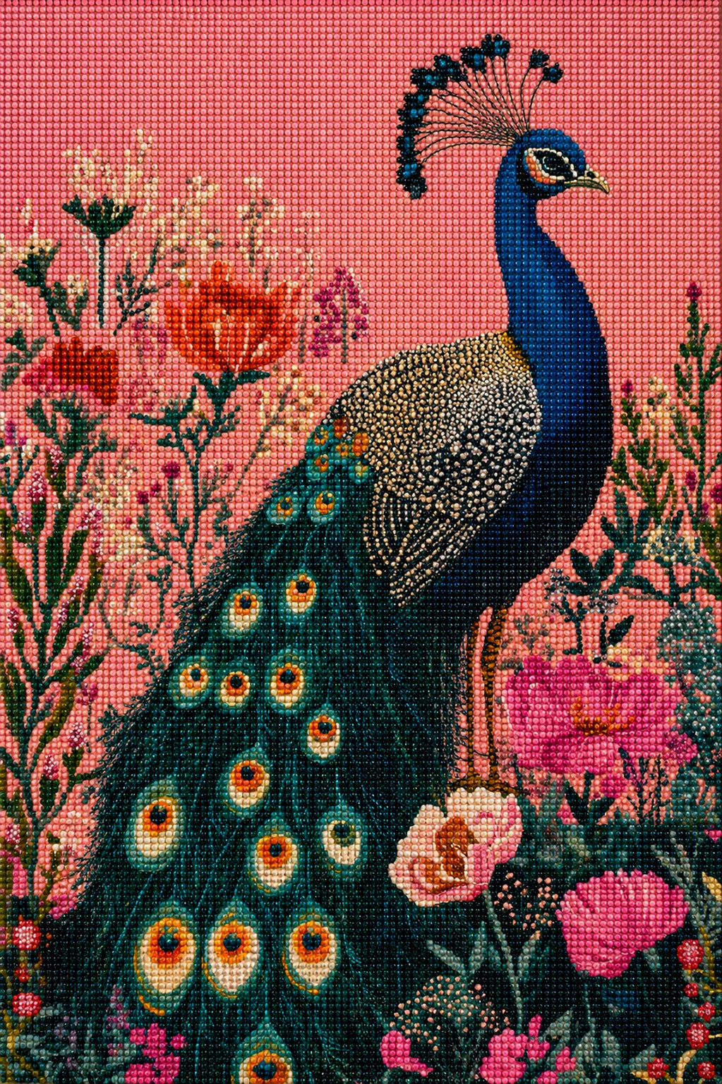 Pink Background Peacock Diamond Art Kit