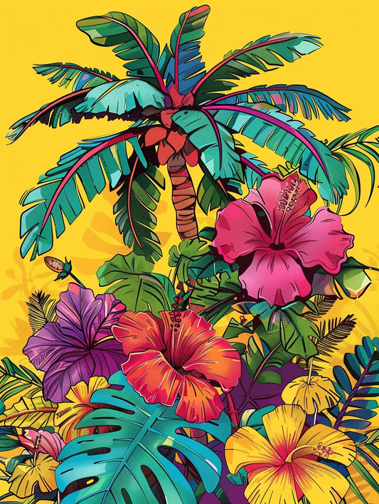 Palm Tree And Hibiscus Diamond Art Kit