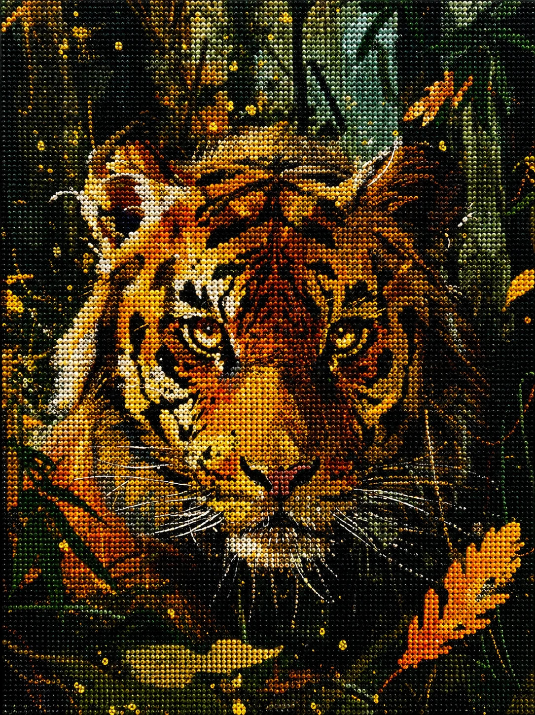 Tiger And Leaves Sunlight Diamond Art Kit