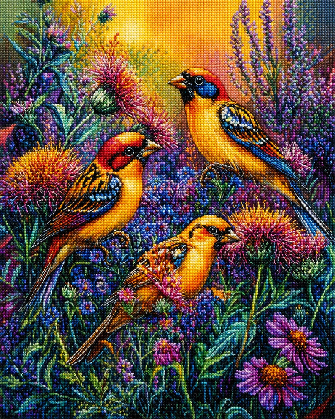 Yellow Birds In Thistles Diamond Art Kit