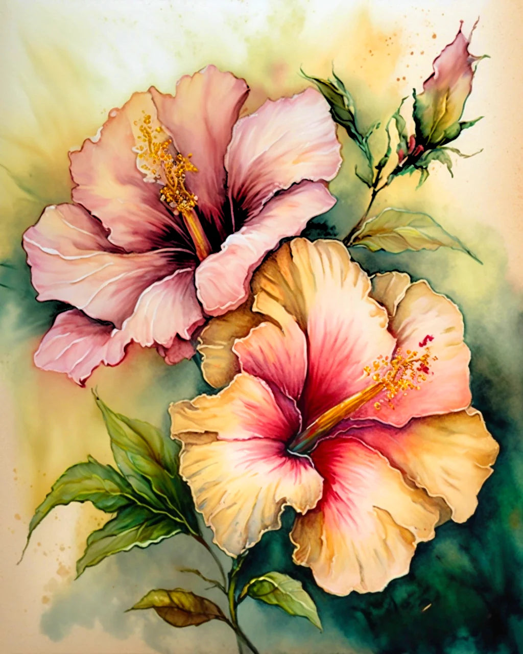 Yellow Pink Hibiscus Diamond Art Kit