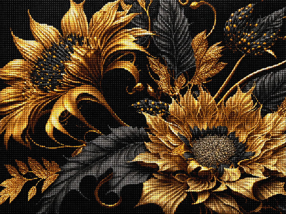Gold And Black Flowers Diamond Art Kit