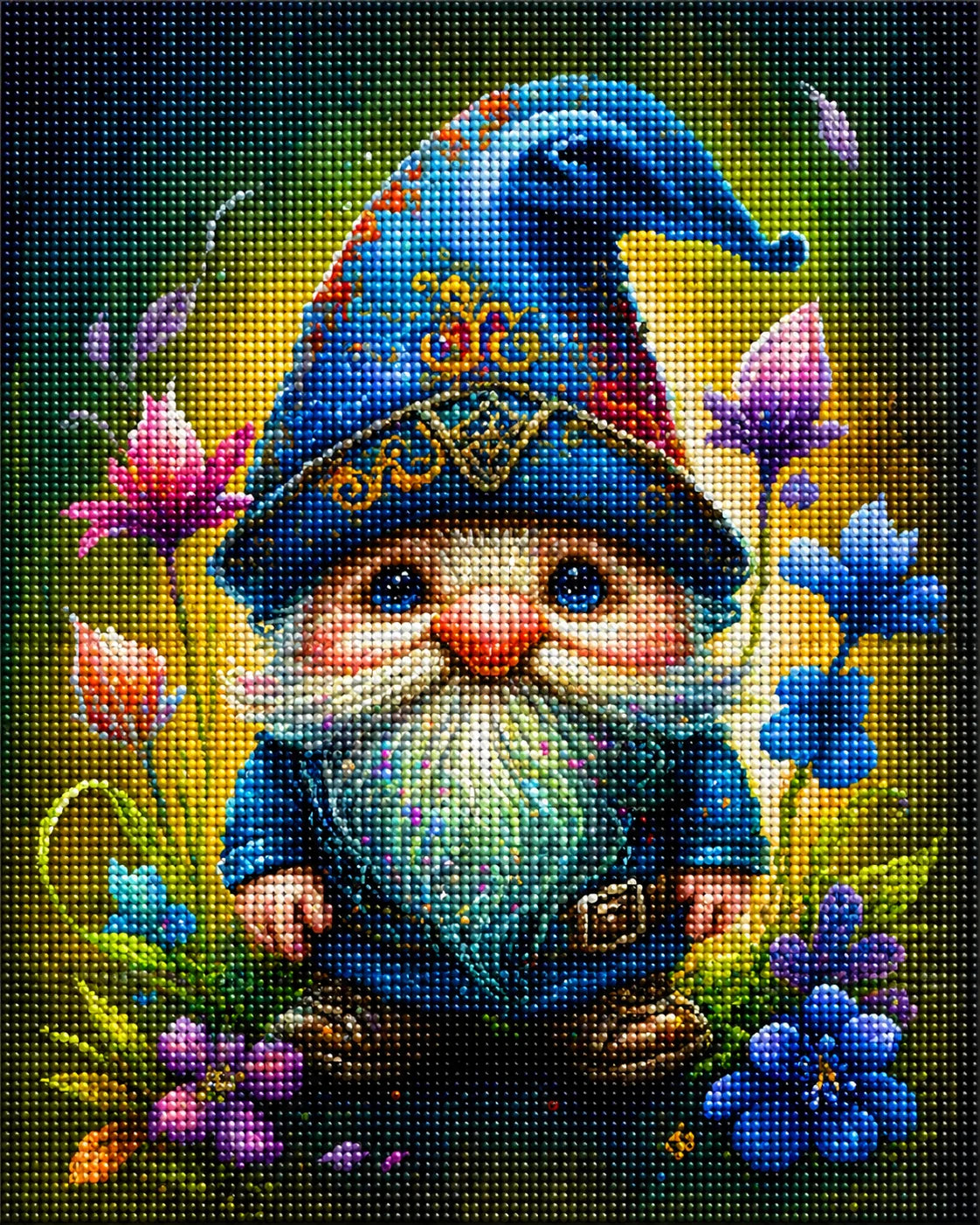 Detailed Blue Hat Gnome Diamond Art Kit