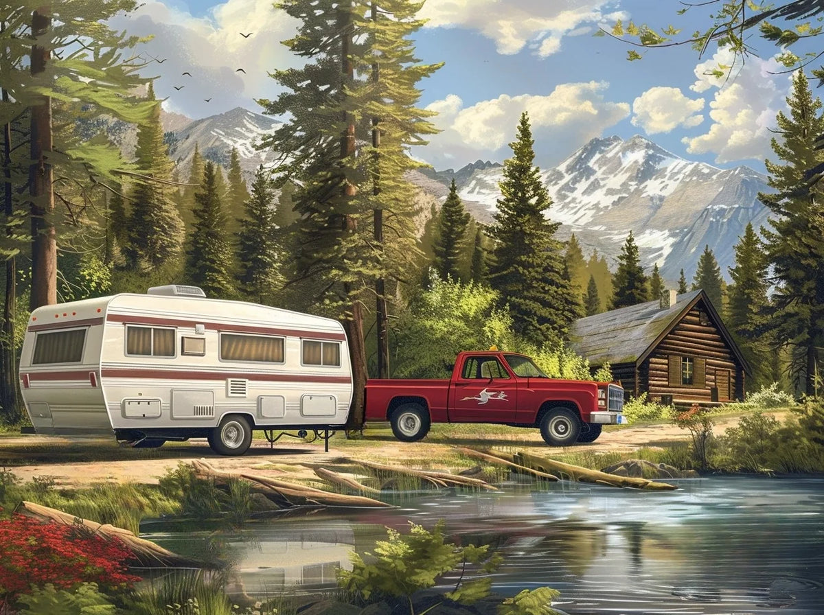 Red Truck Trailer Cabin Diamond Art Kit