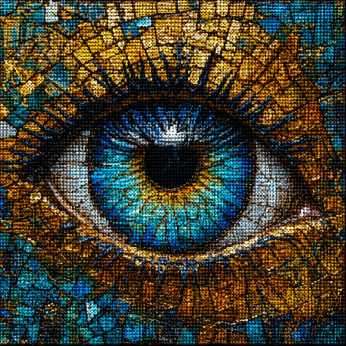 Teal And Gold Mosaic Eye Diamond Art Kit