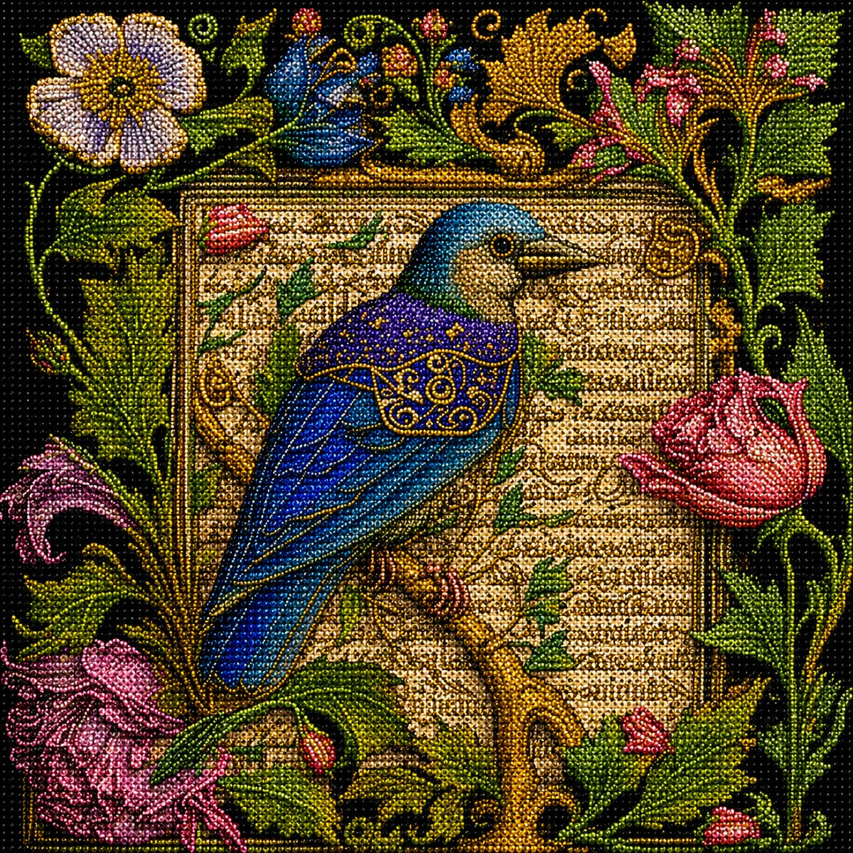 Bluebird And Flowers Abstract Diamond Art Kit