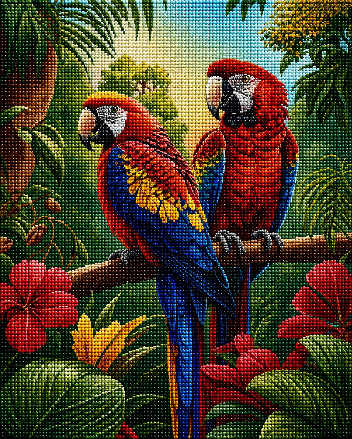 Red And Dark Blue Macaws Diamond Art Kit