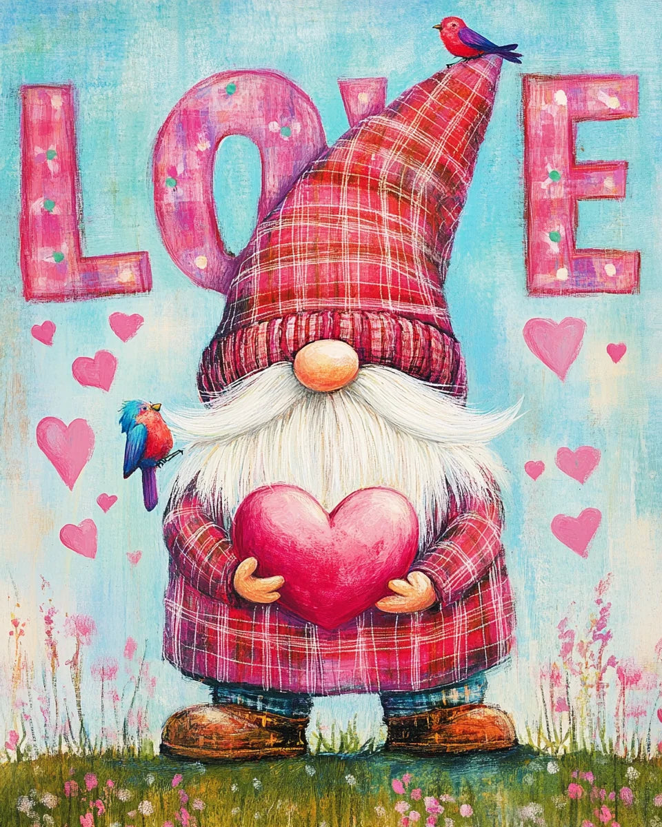 Birds And Heart Love Gnome Diamond Art Kit