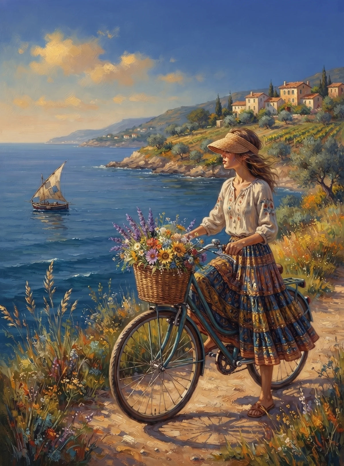 Girl Along The Shore Bike Diamond Art Kit