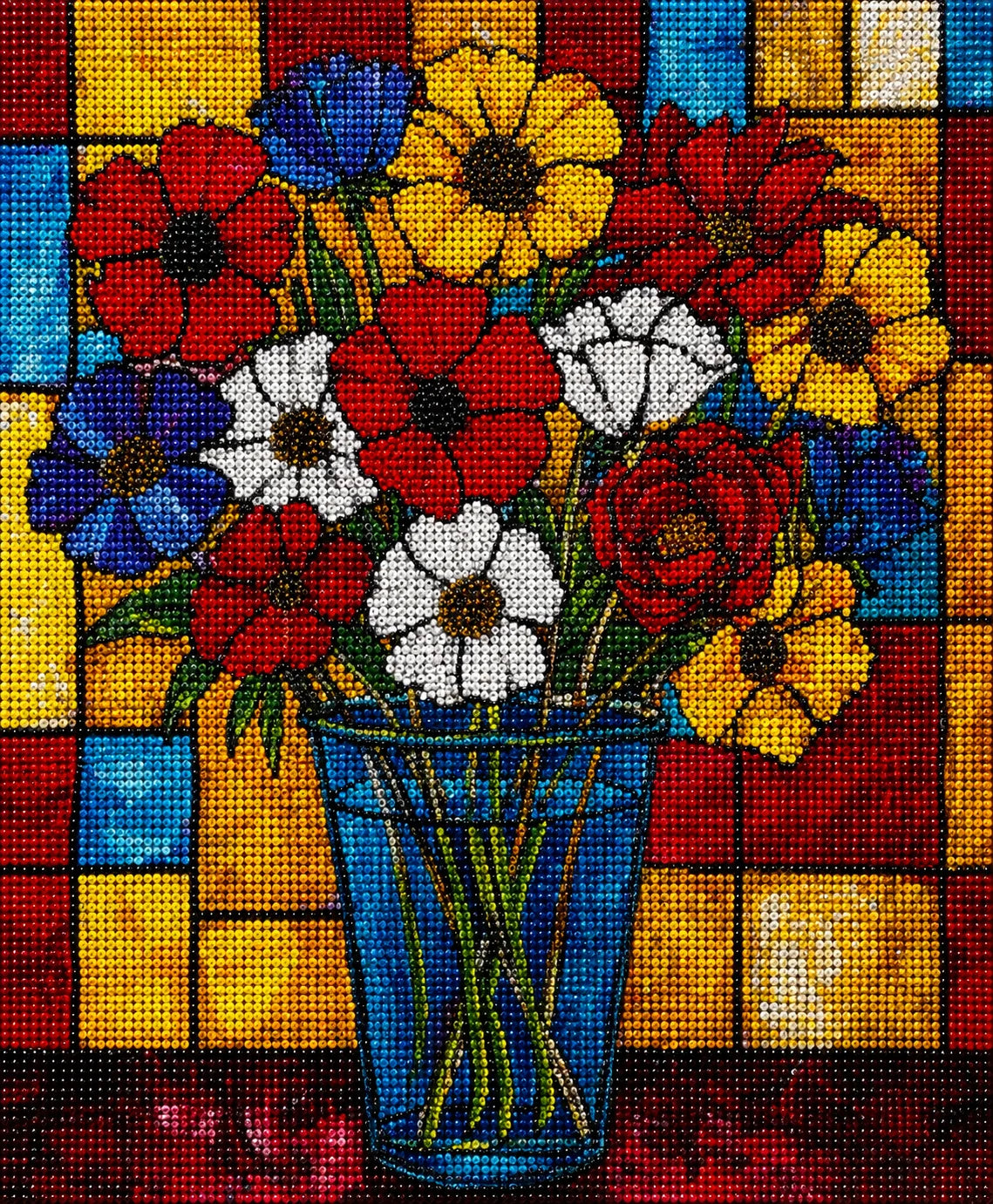 Glass Vase Of Abstract Flowers Diamond Art Kit