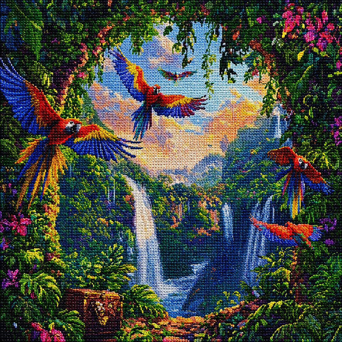 Waterfall Archway Parrots Diamond Art Kit