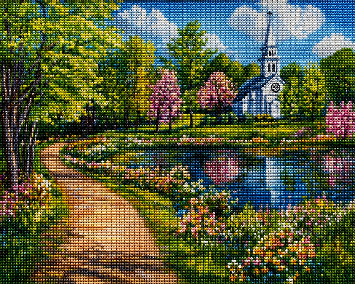 White Church By The Lake Diamond Art Kit