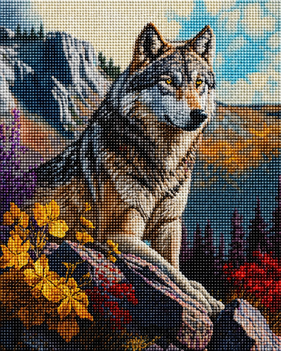 Yellow Flower Wolf Diamond Art Kit