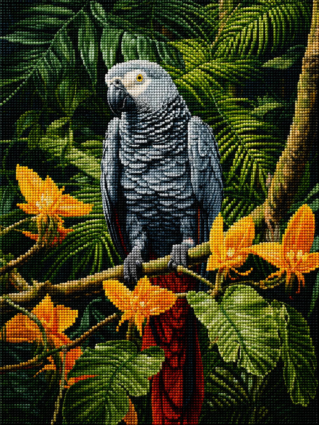 Grey Jungle Parrot Diamond Art Kit
