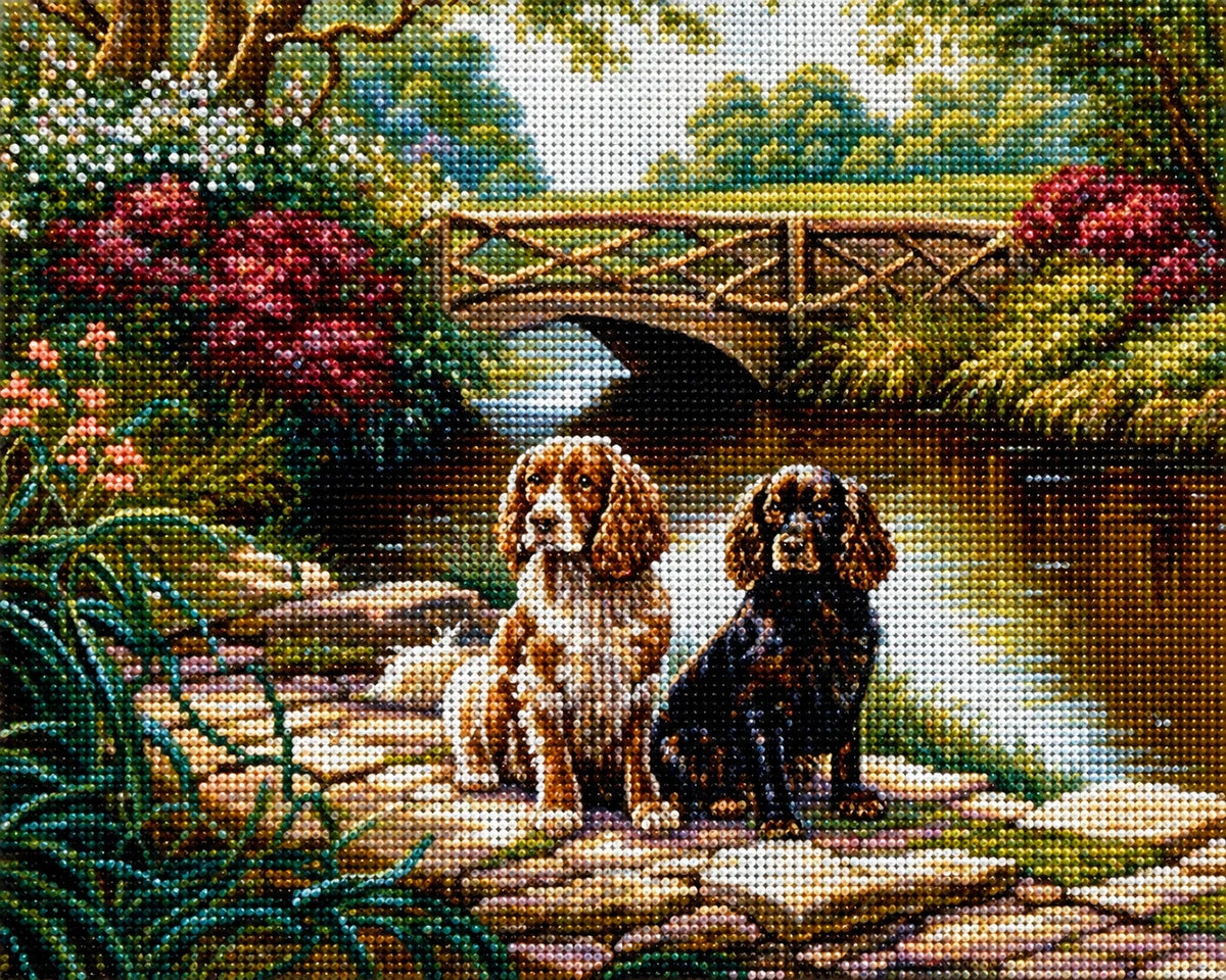 Two Cocker Spaniels By The Bridge Diamond Art Kit