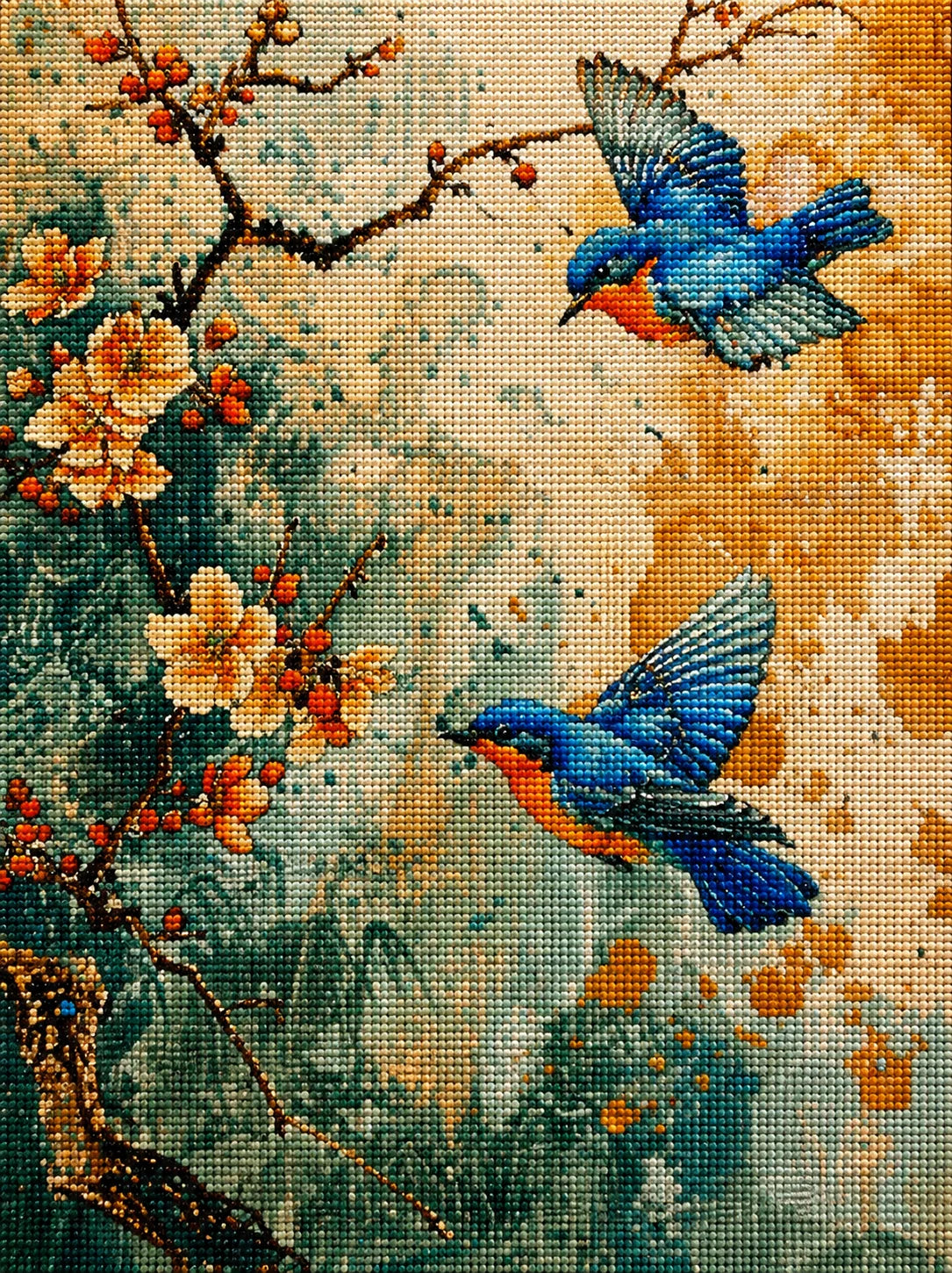 Two Flying Bluebirds Diamond Art Kit