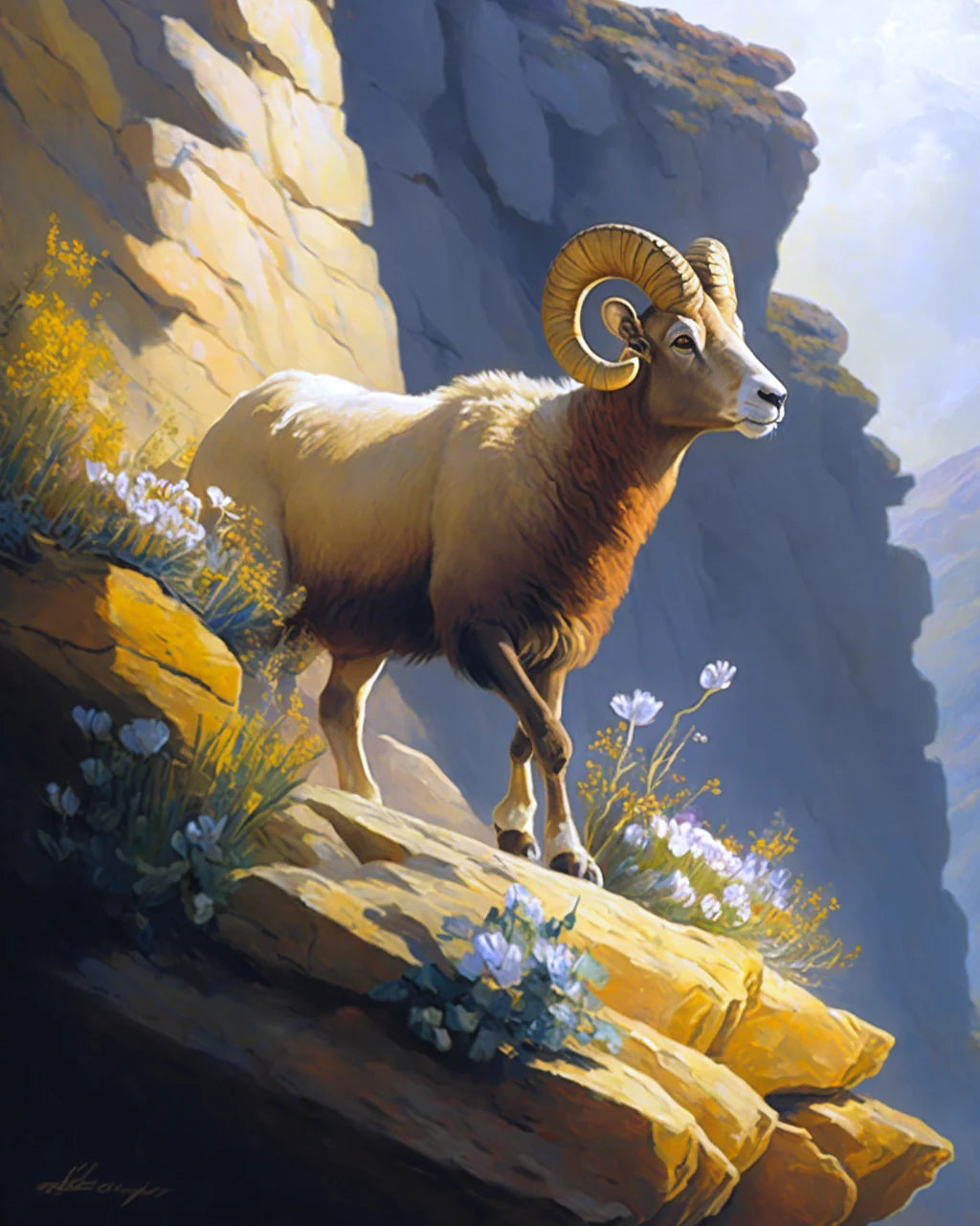 Blue Flower Ram Diamond Art Kit