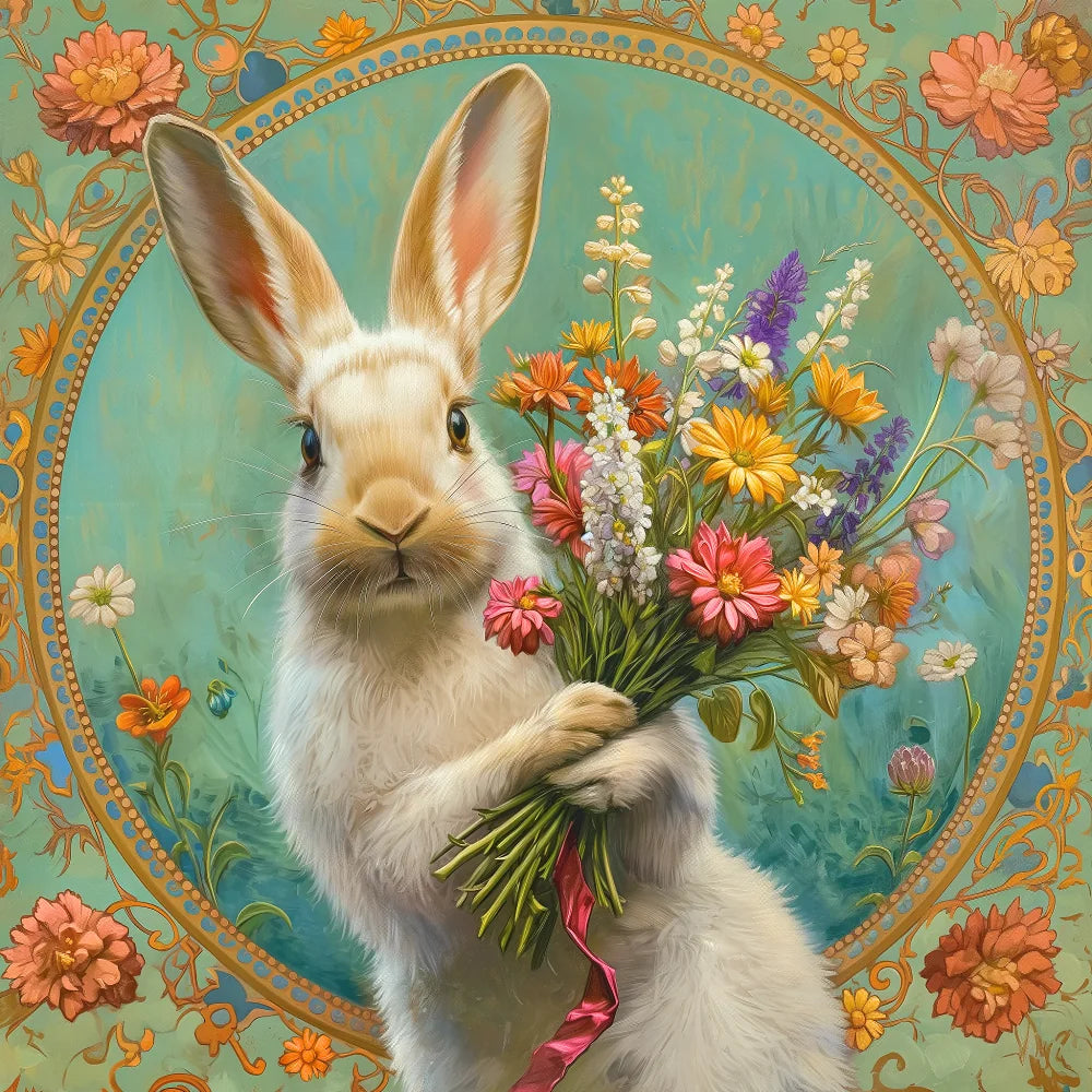 Flower Bouquet Rabbit Diamond Art Kit