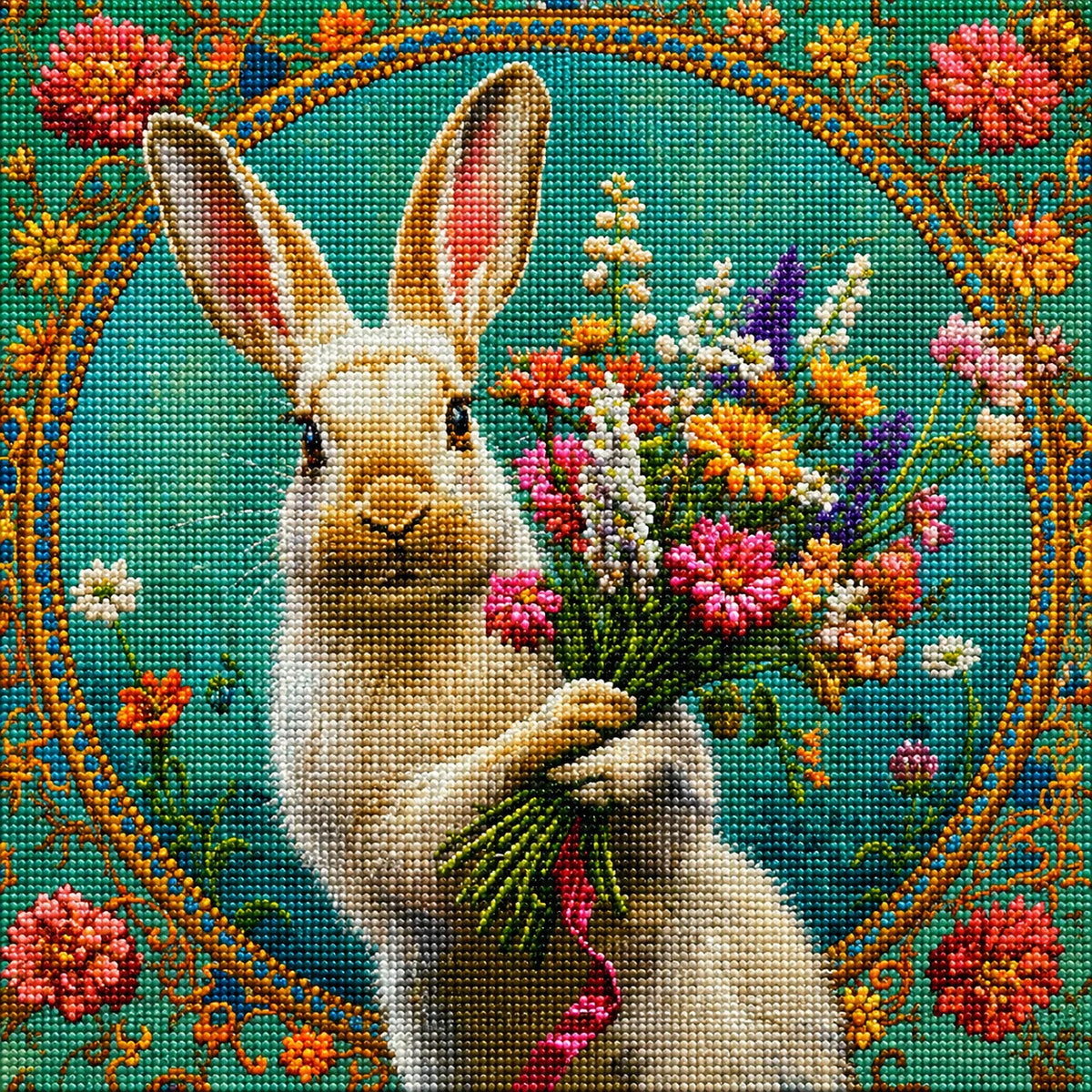 Flower Bouquet Rabbit Diamond Art Kit