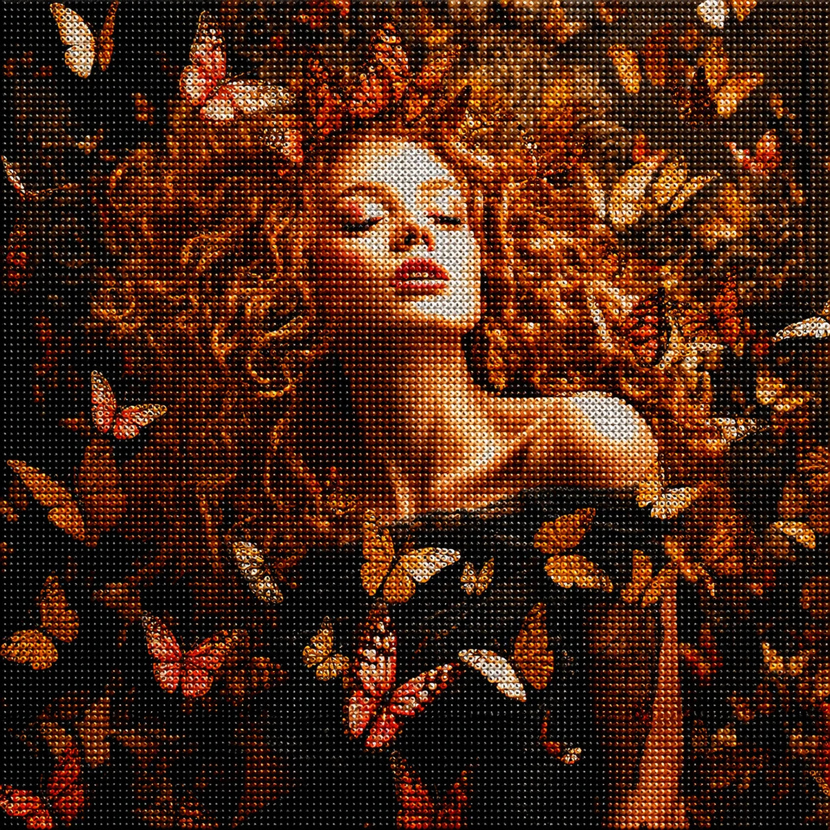 Girl In Orange Butterflies Diamond Art Kit