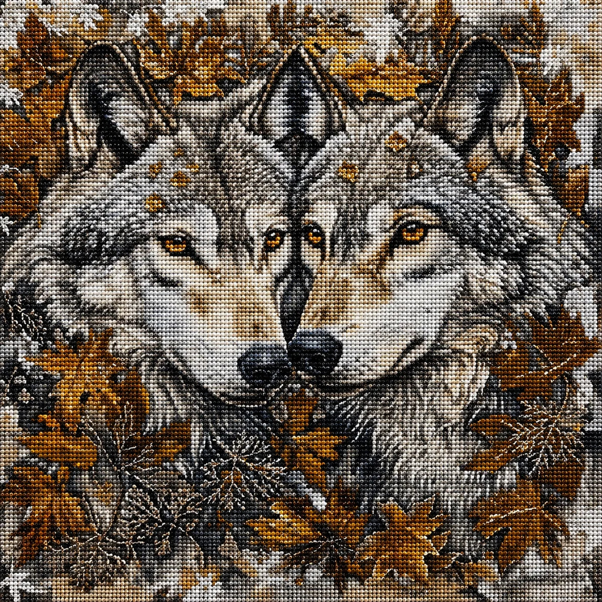 Two Wolves In Golden Foliage Diamond Art Kit
