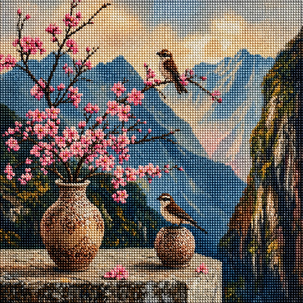 Cherry Blossom Vases Birds Diamond Art Kit