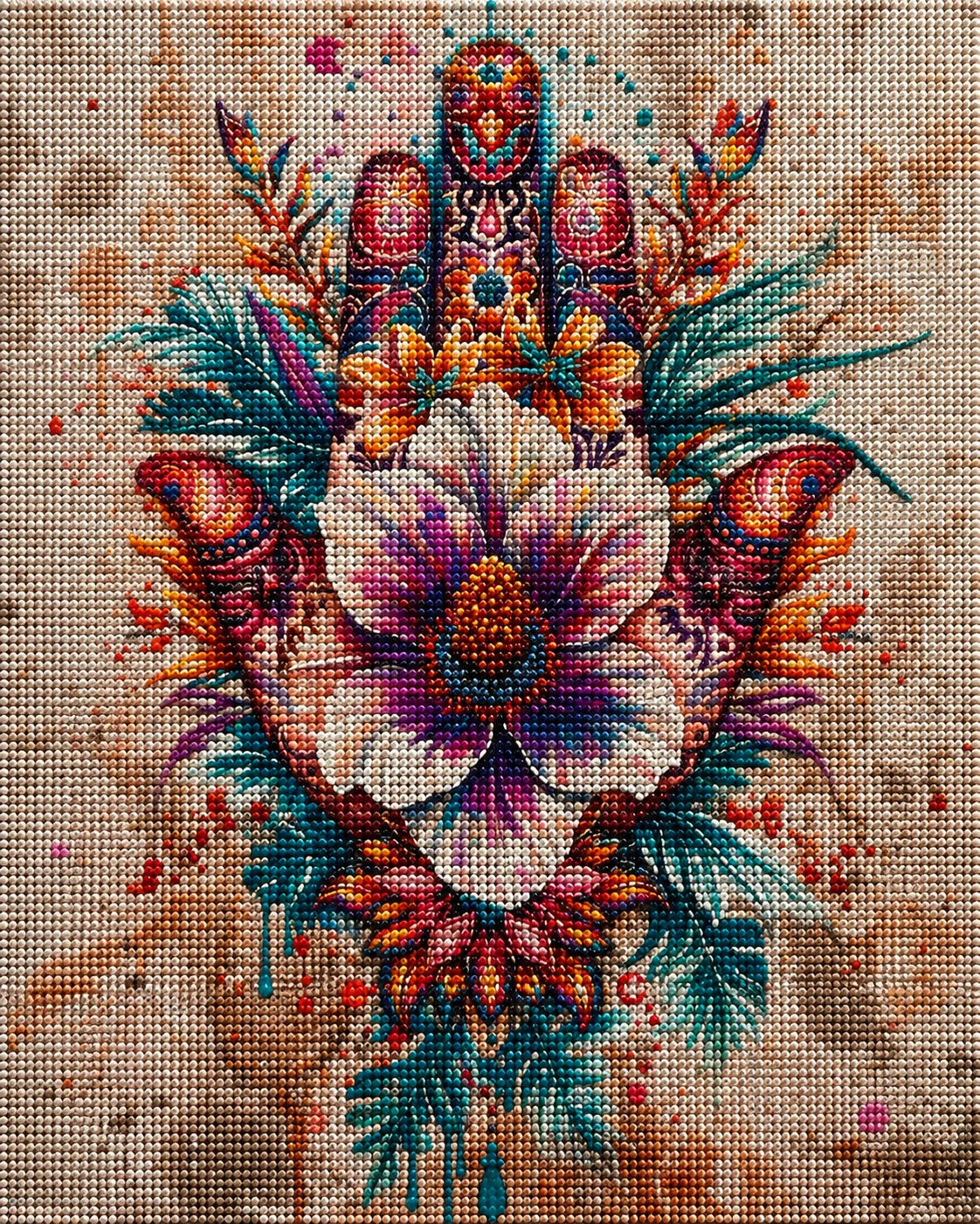 Pink Flower Hamsa Diamond Art Kit