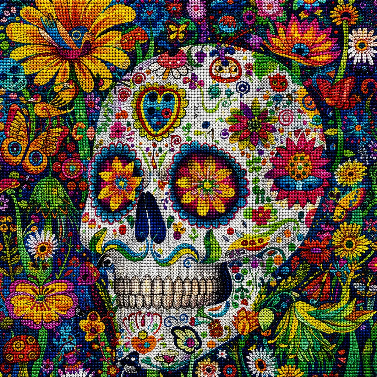Yellow Heart Flower Skull Diamond Art Kit