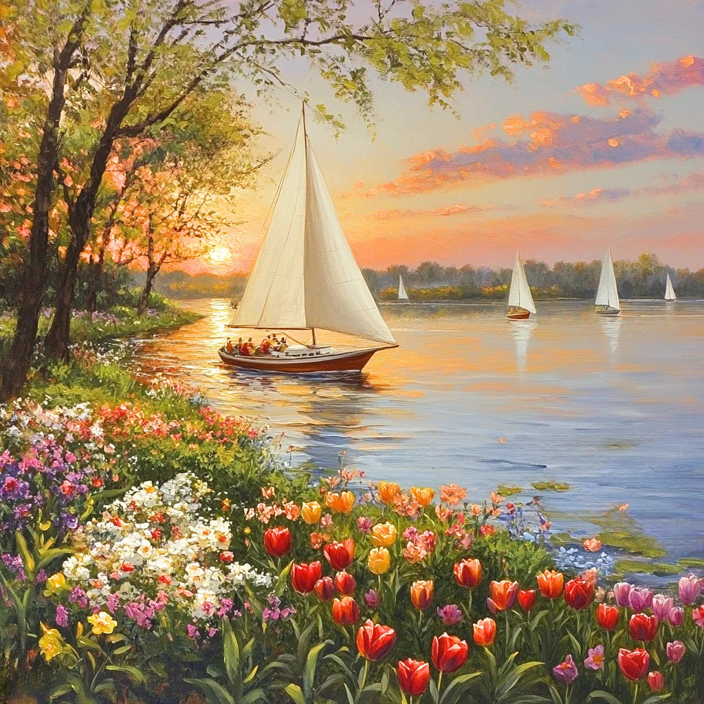 Colorful Flower Sailboat Diamond Art Kit