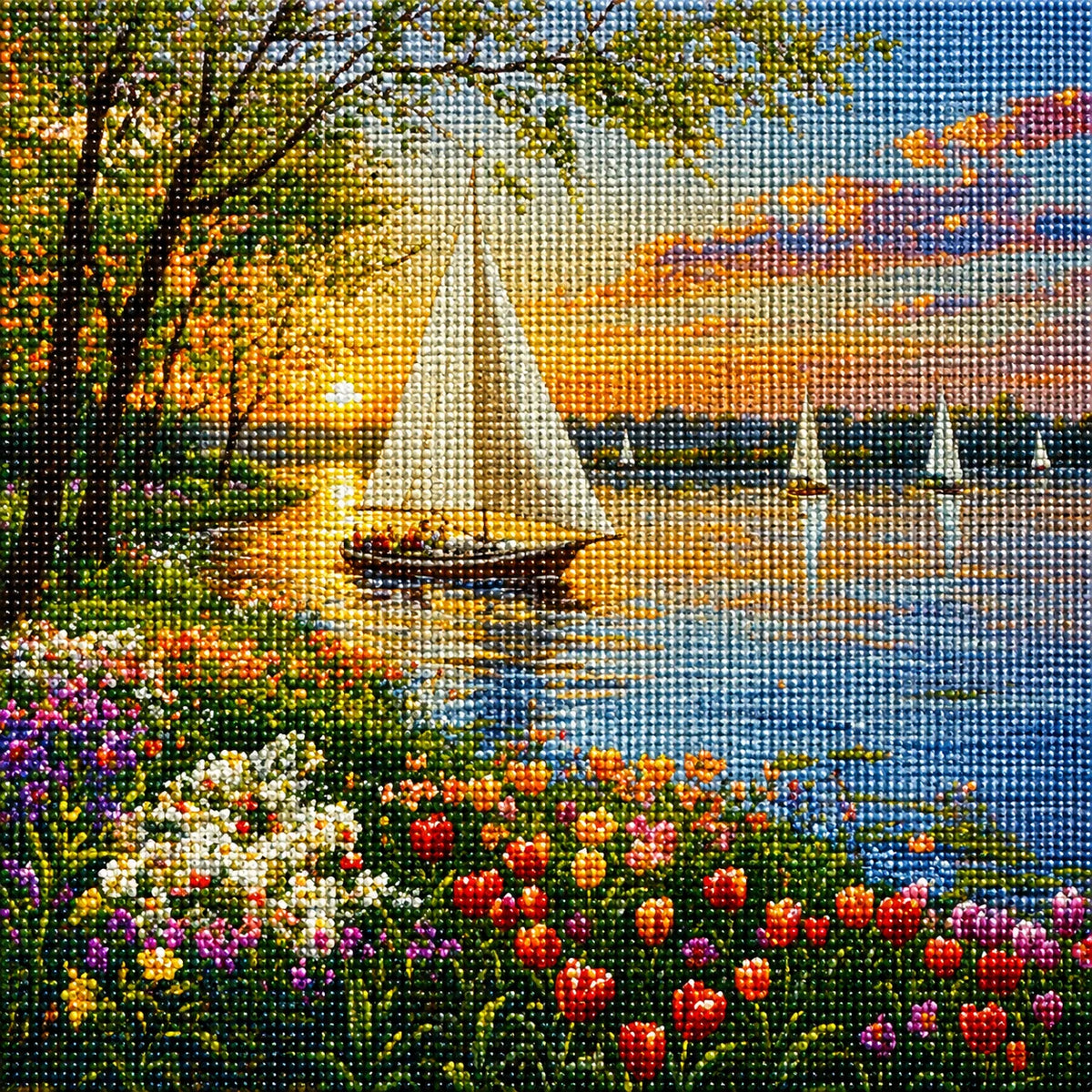 Colorful Flower Sailboat Diamond Art Kit